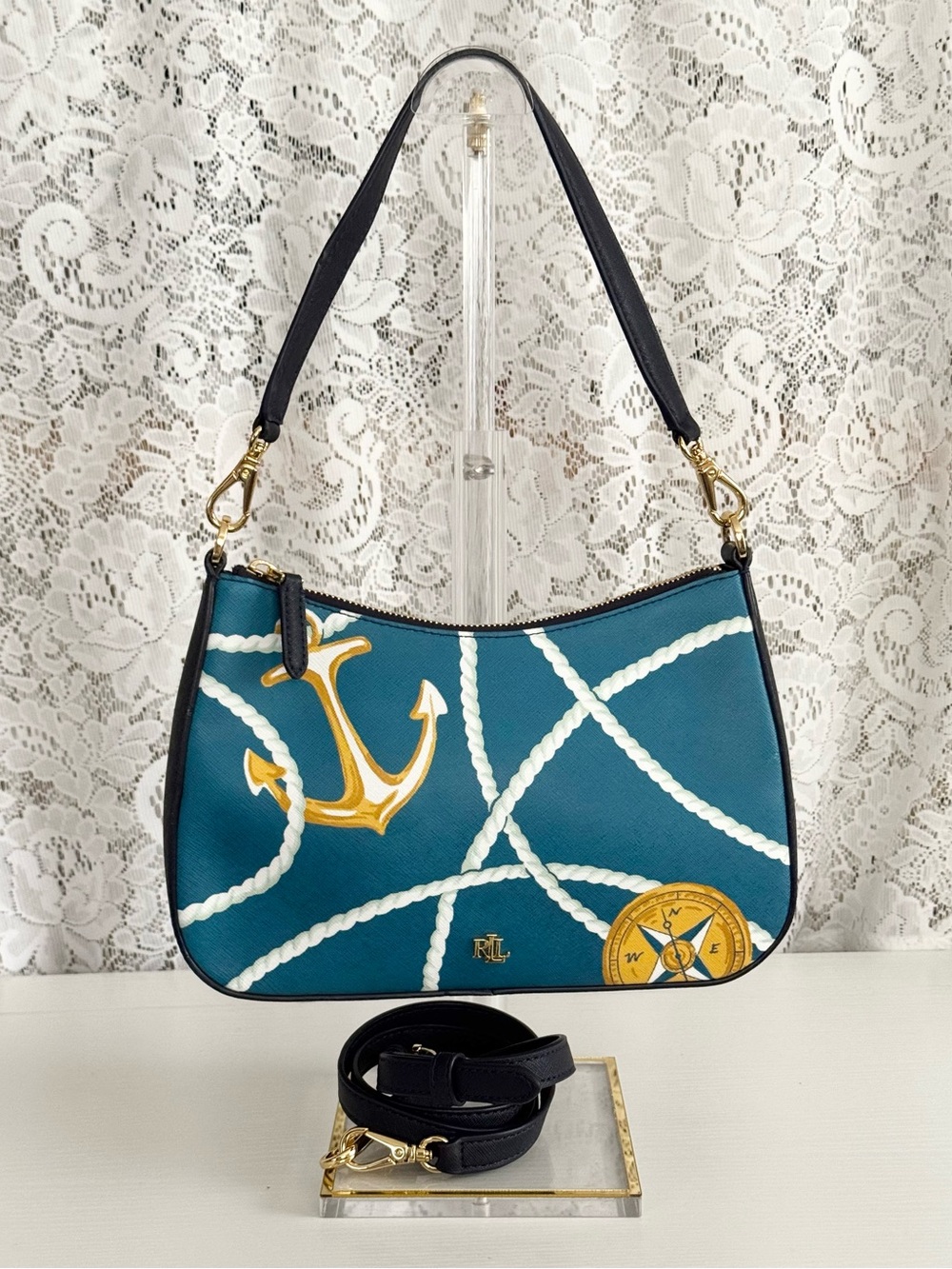 Lauren Ralph Lauren Danni Nautical Rope Shoulder Crossbody Bag Rare